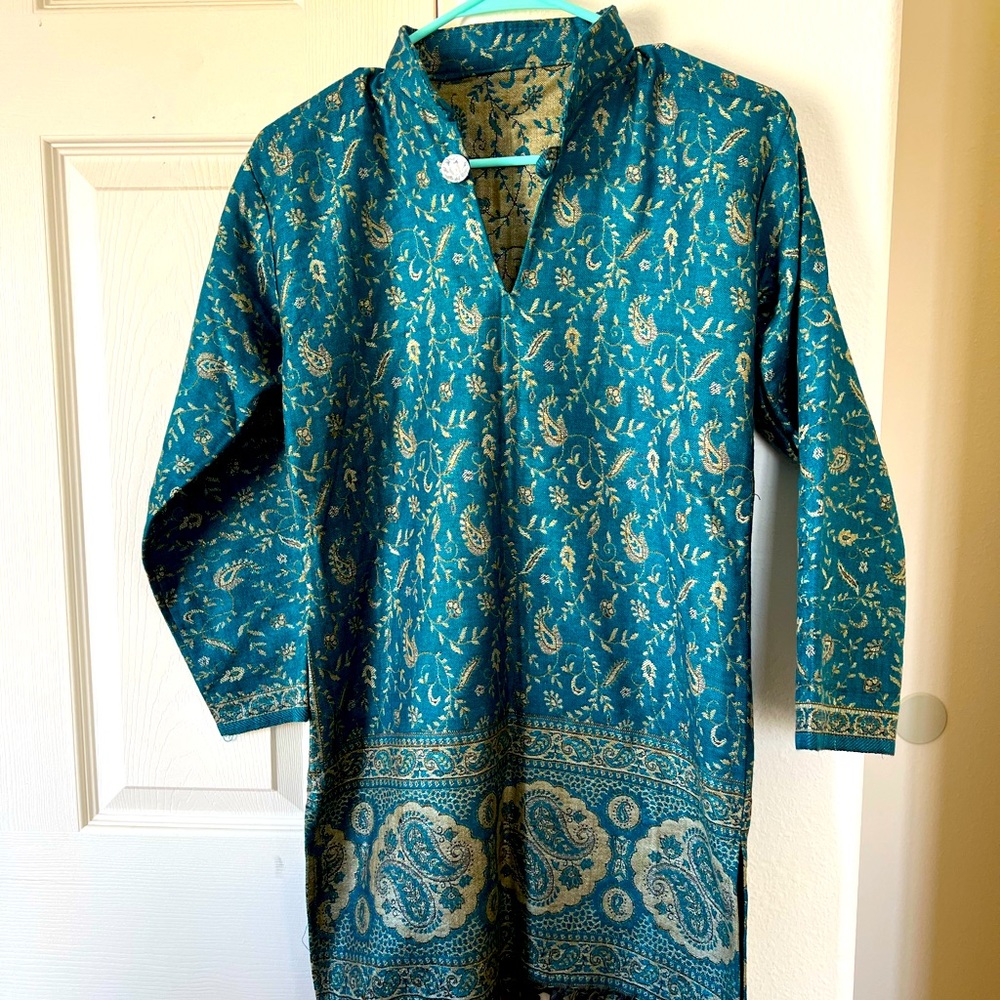Teal paisley Indian Kurta top- wool material